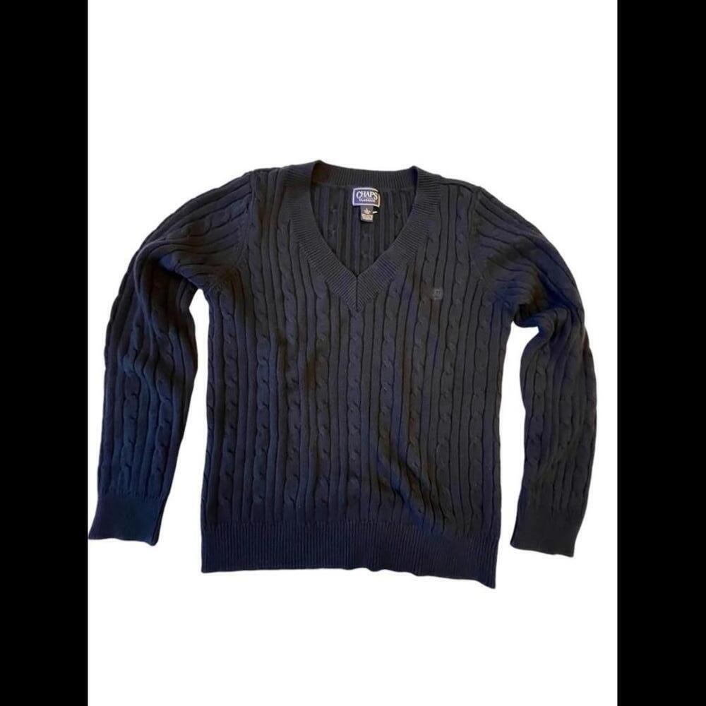 Chaps Classics Cable Knit V-Neck Sweater - Navy Blue - Size L